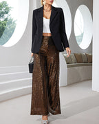 High-Waist Wide-Leg Sequined Evening Pants