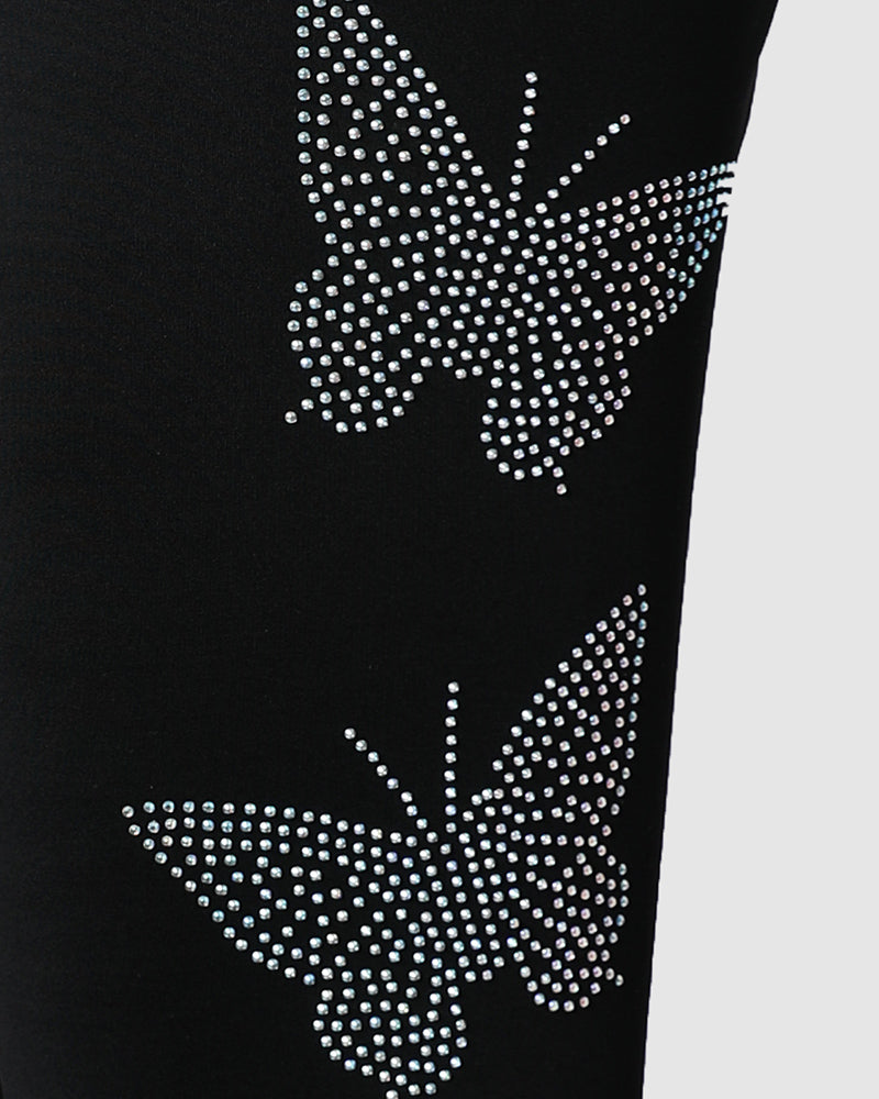 Embellished Butterfly Rhinestone Accent Skinny Jeans