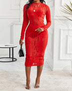 Mock Neck Long Sleeve Cut-Out Bodycon Party Dress