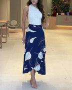 High Waist Wrap Skirt with Asymmetrical Hem, Lace-Up Detail