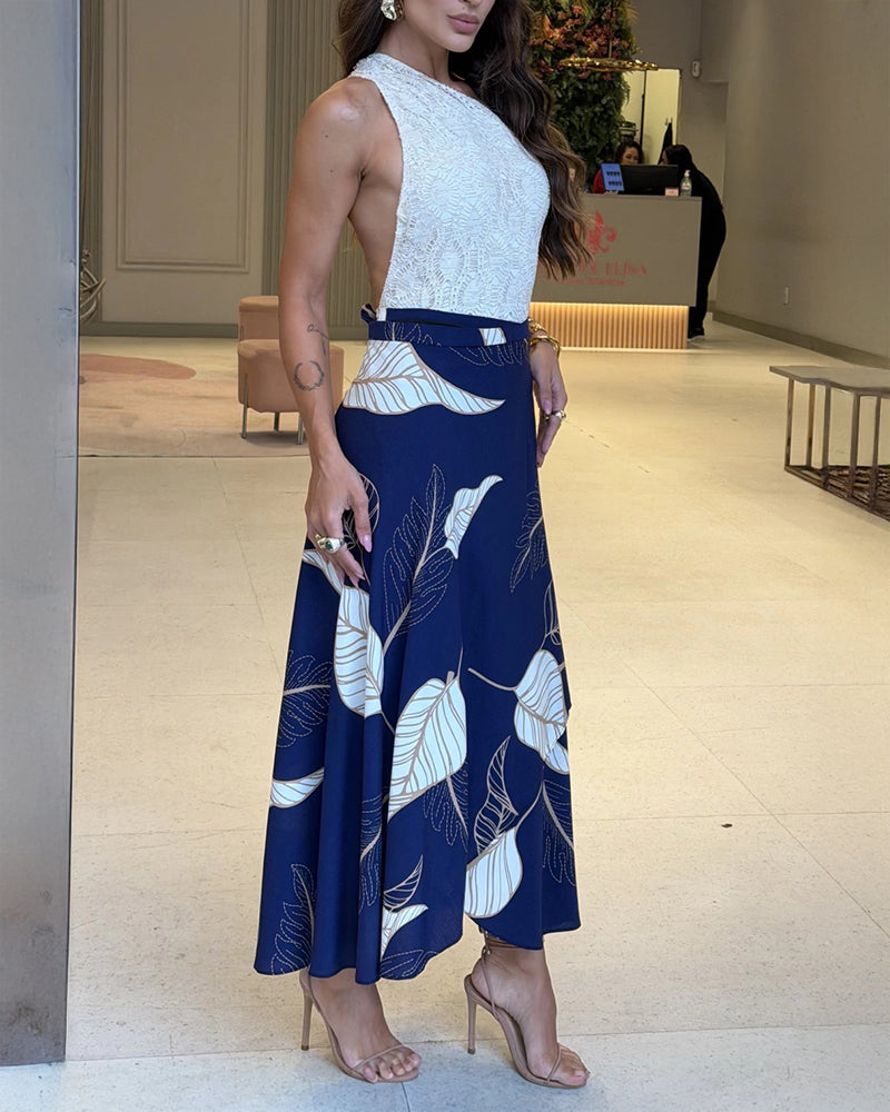 High Waist Wrap Skirt with Asymmetrical Hem, Lace-Up Detail