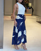 High Waist Wrap Skirt with Asymmetrical Hem, Lace-Up Detail