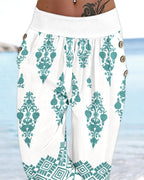 Tribal Print Capris with Button Accents and Pockets