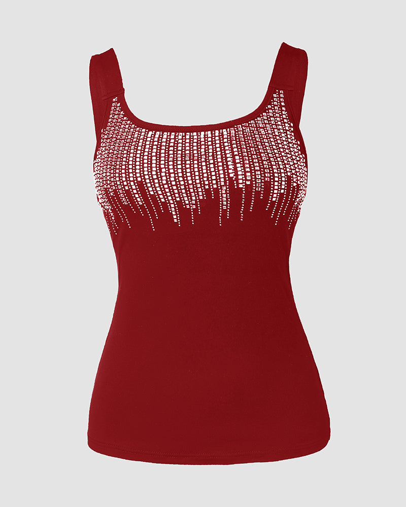 Round Neck Embellished Rhinestone Skinny Tank Top