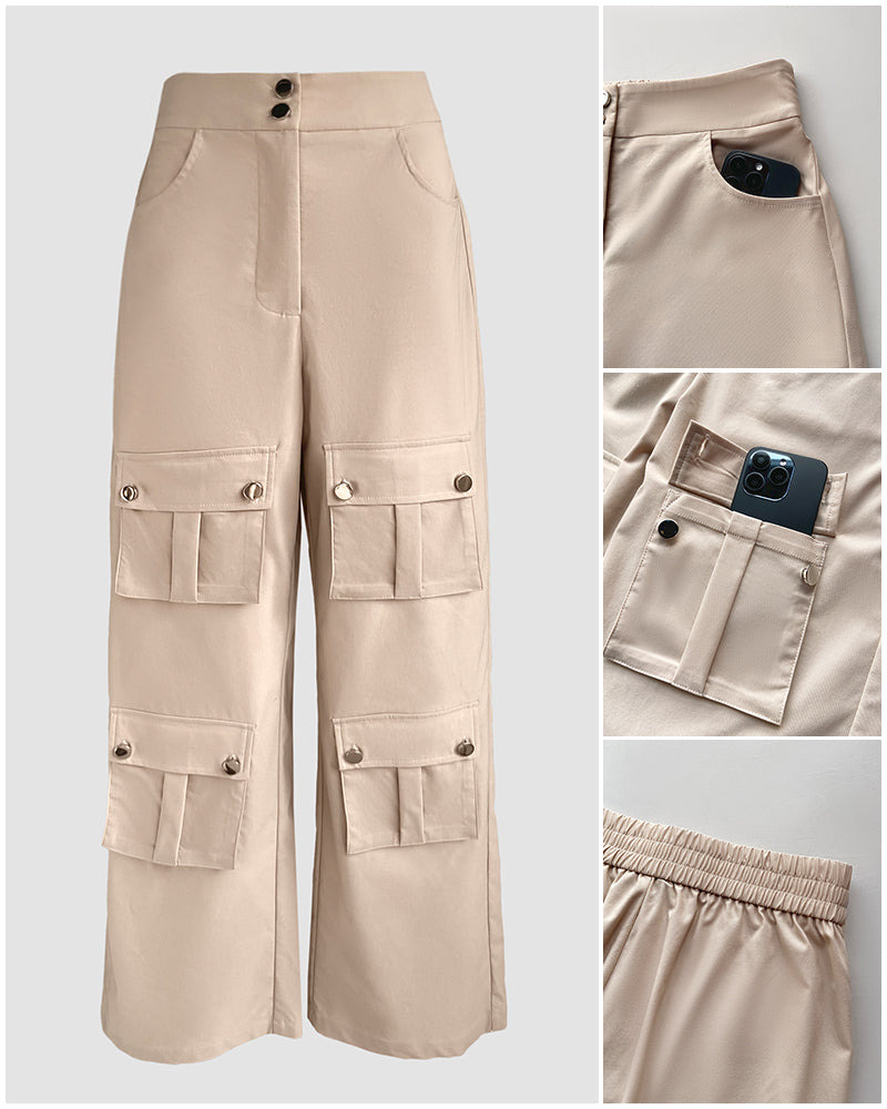 Utility Cargo Pants with High Waist and Pockets