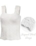Floral Jacquard Square Neck Crop Top with Thick Straps
