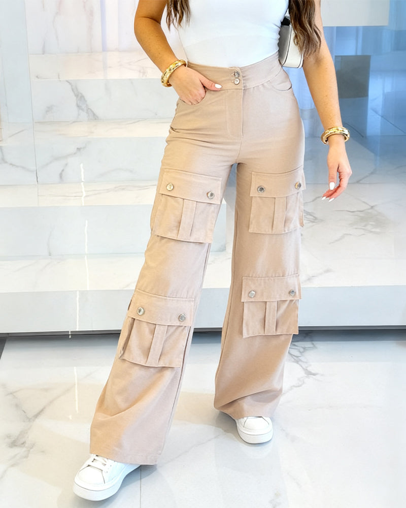 Utility Cargo Pants with High Waist and Pockets