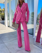 2-Piece Notched Collar Coat with Slim Fit Flared Pants Set