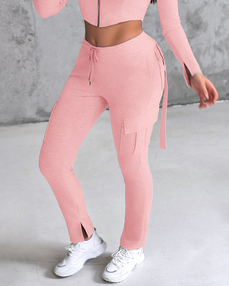 Drawstring Sweatpants with Slit Pockets
