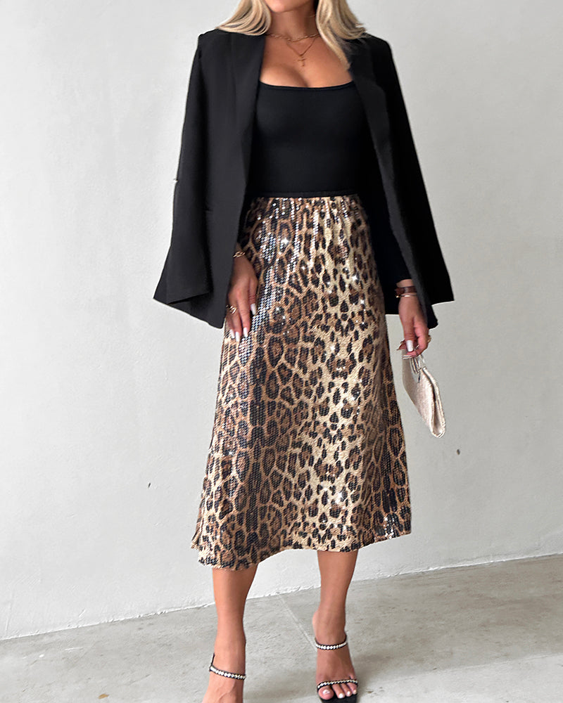 Discover Our New Leopard Print Sequined Skirt