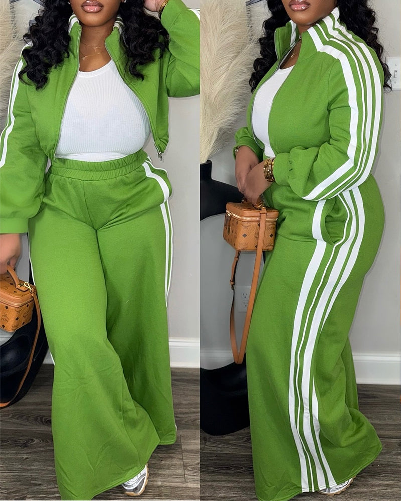 Zip Crop Jacket and Wide-Leg Pants 2-Piece Ensemble