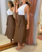 PU Leather Lace-Up Mid-Length Casual Skirt