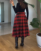 Plaid High-Waist A-Line Skirt with Side Slit