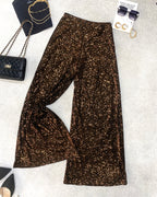 High-Waist Wide-Leg Sequined Evening Pants