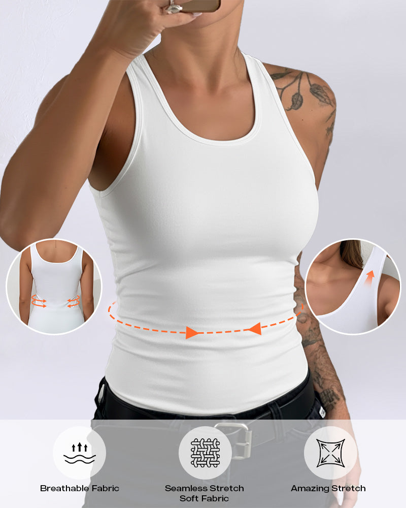 Women's Seamless Compression Tank Top with Tummy Control, U-Neck