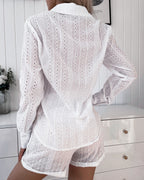 Eyelet Embroidered Top with Coordinating Elastic Shorts Set