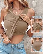 Ribbed Tank Top with Built-In Bra and Round Neck