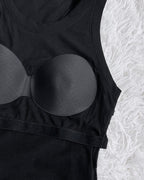 Ribbed Tank Top with Built-In Bra and Round Neck