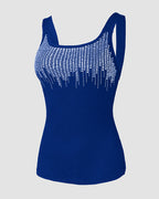 Round Neck Embellished Rhinestone Skinny Tank Top