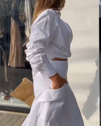 Ruched crop top paired with wide-leg pants from the LA FINE FLEUR  2-piece outfit.