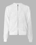 Lightweight bomber jacket with jacquard diamond pattern, hollow-out design, ribbed cuffs, hem, collar.