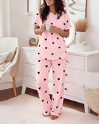 The LA FINE FLEUR Valentine's Day Heart Patterned Top and Pajama Pants Set.