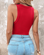 Ribbed Tank Top with Built-In Bra and Round Neck