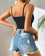 Lace V-Neck Spaghetti Strap Bralette - Sexy Soft Crop Cami