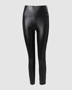 Rhinestone Mesh Accented High Waist PU Leather Pants