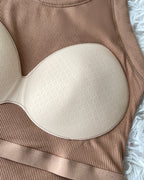 Ribbed Tank Top with Built-In Bra and Round Neck