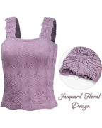 Floral Jacquard Square Neck Crop Top with Thick Straps