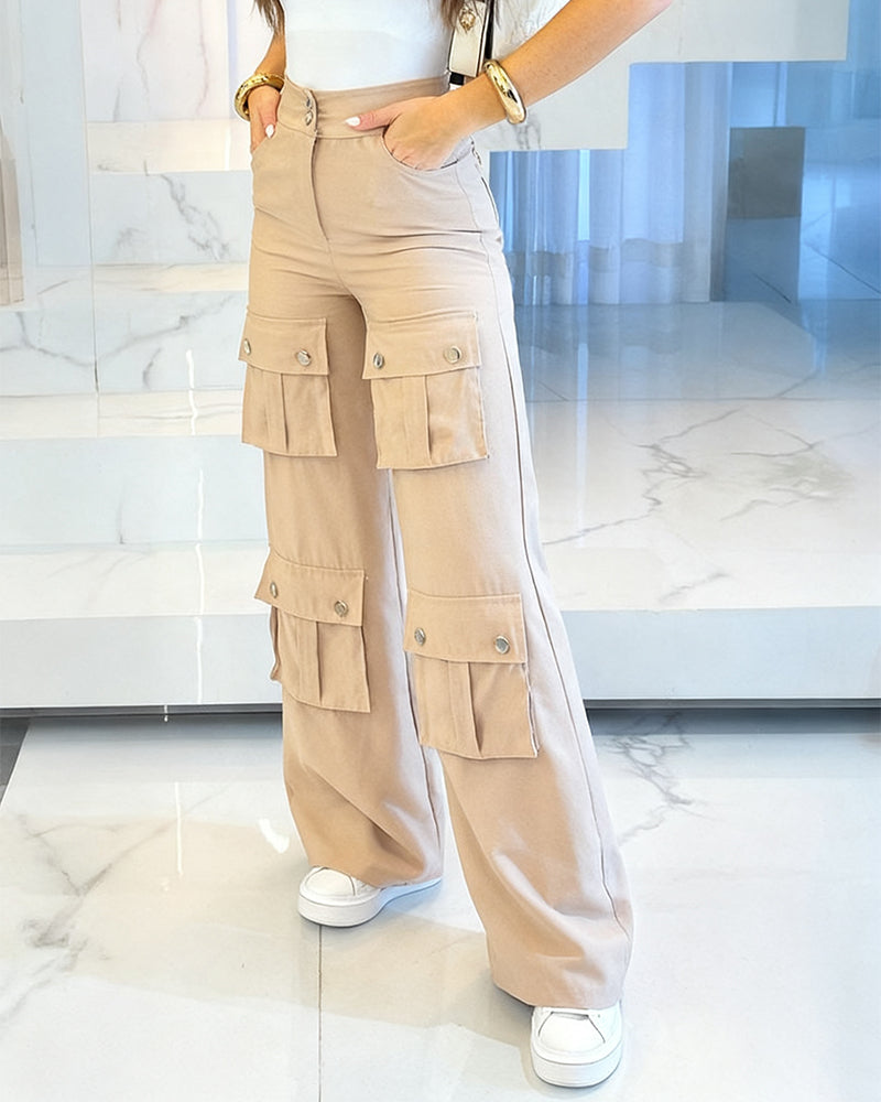Utility Cargo Pants with High Waist and Pockets