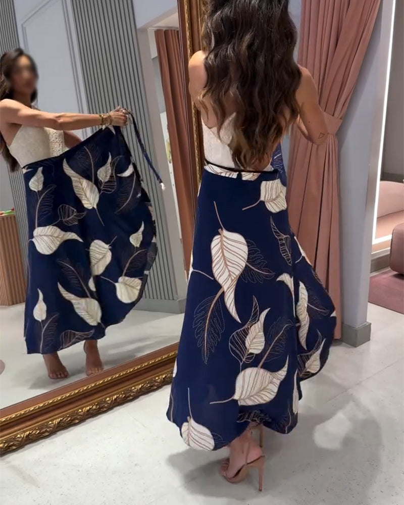 High Waist Wrap Skirt with Asymmetrical Hem, Lace-Up Detail