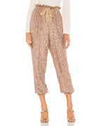 Sequin-Embellished Drawstring Cuffed Pants for Party Wear