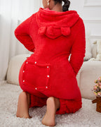 Buttoned Ear Flap Lounge Jumpsuit featuring 3D cozy fluffiness and a modern, relaxed design.