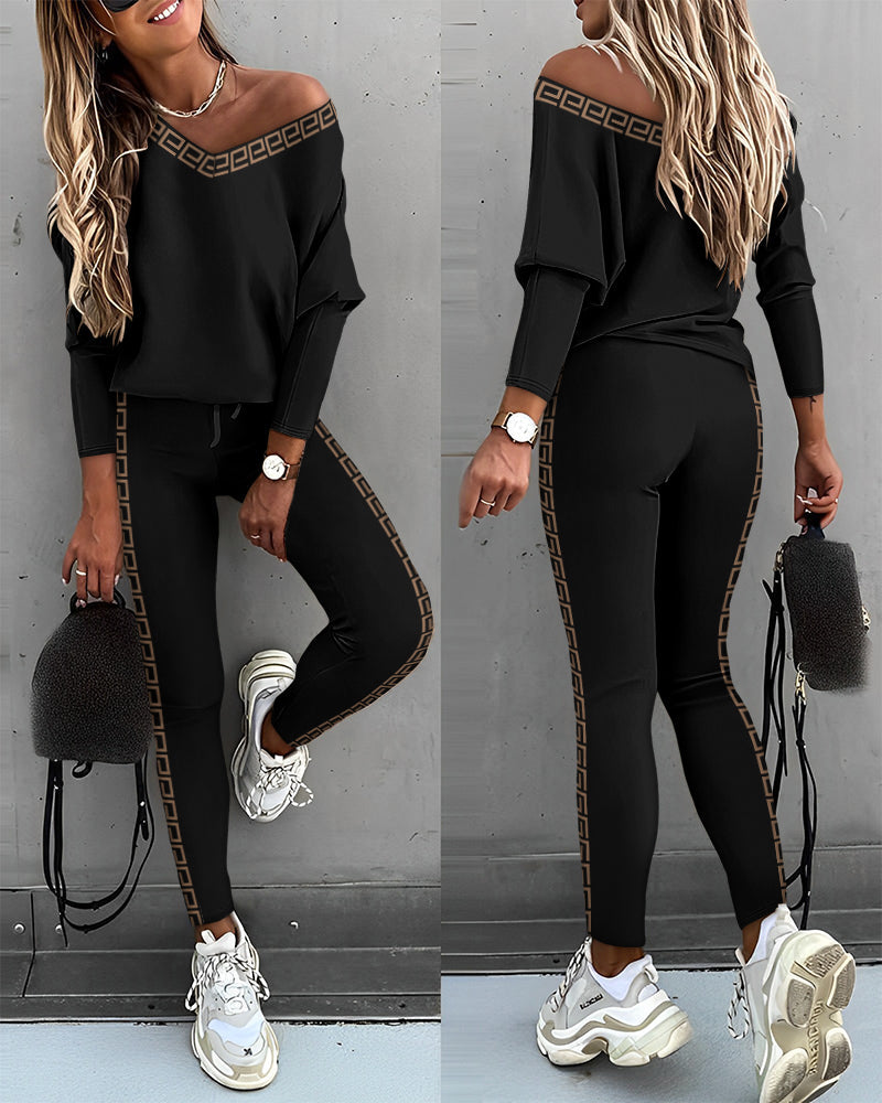 Geo-Trim Gigot Sleeve Blouse and Trousers Set