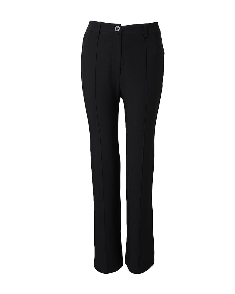 High Waist Straight Leg Trousers with Elastic Back