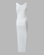 Side Slit Sleeveless Ribbed Maxi Dress with Drawstring Ruching