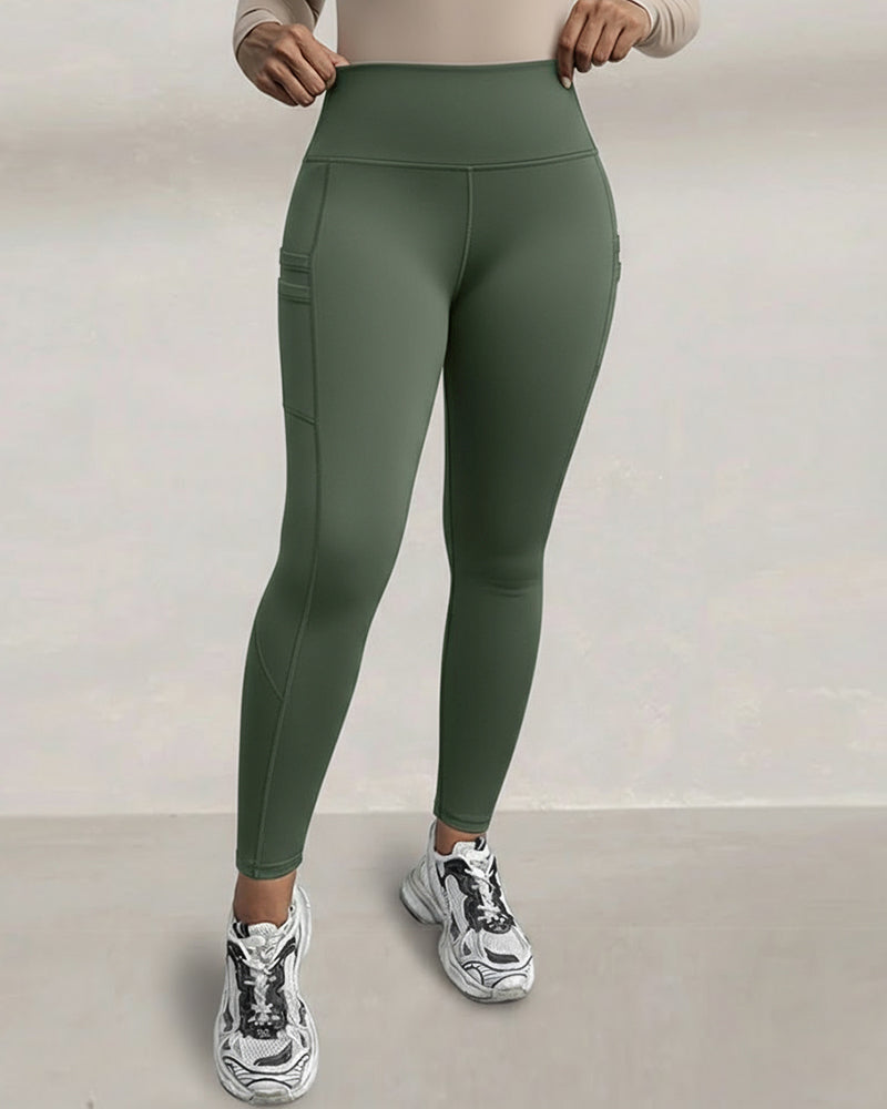 High-Waisted Thermal Yoga Pants with Pockets for Winter