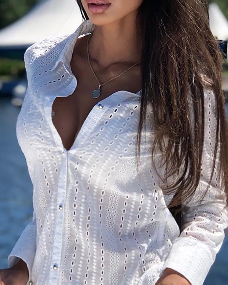 Eyelet Embroidered Top with Coordinating Elastic Shorts Set