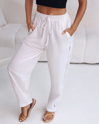 Elastic Drawstring Waist Pants with Side Pockets