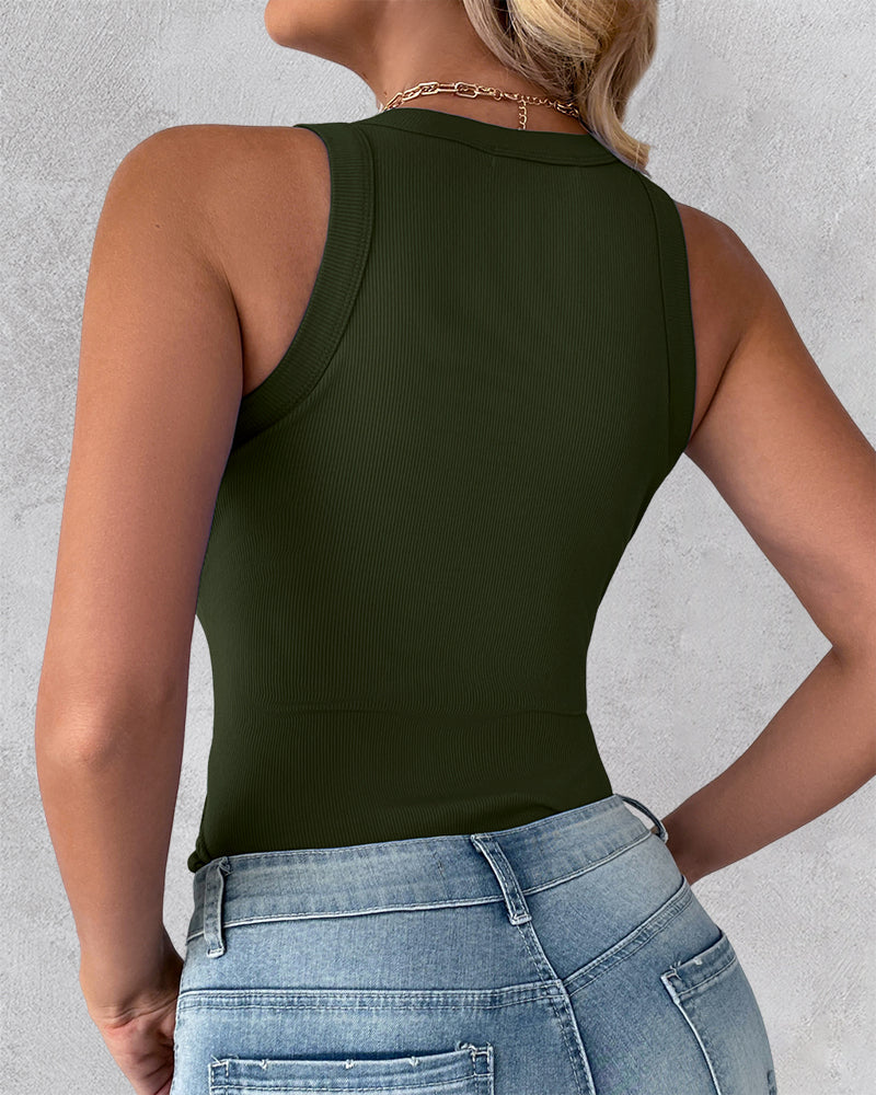 2-Pack Ribbed Racerback Tank Tops, Round Neck, No Bra Pads