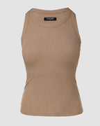 Ribbed Tank Top with Built-In Bra and Round Neck