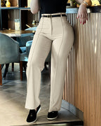 High Waist Straight Leg Trousers with Elastic Back