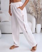 Elastic Drawstring Waist Pants with Side Pockets