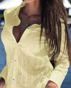 Eyelet Embroidered Top with Coordinating Elastic Shorts Set