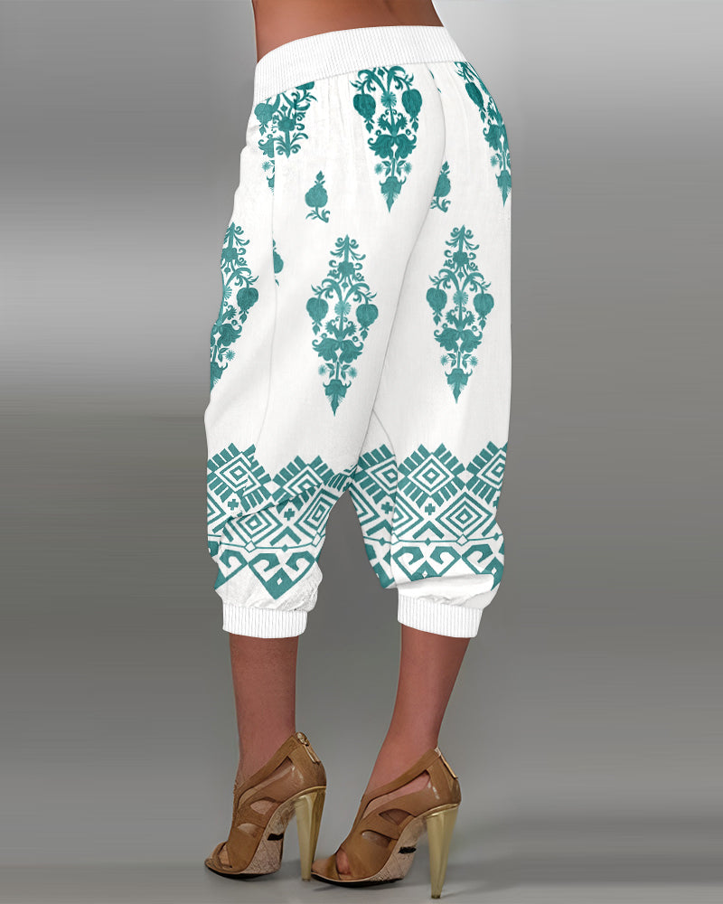 Tribal Print Capris with Button Accents and Pockets