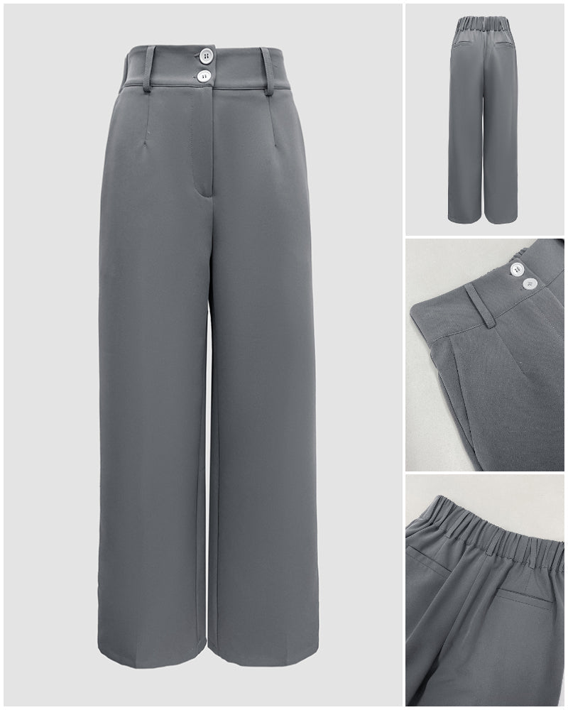 High Waist Casual Wide Leg Trousers with Zipper