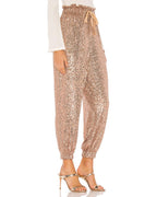 Sequin-Embellished Drawstring Cuffed Pants for Party Wear