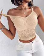 Lace V-Neck Spaghetti Strap Bralette - Sexy Soft Crop Cami